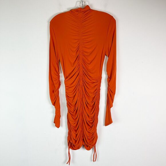 Orange Ruched Long Sleeve Dress - Picture 5 of 8